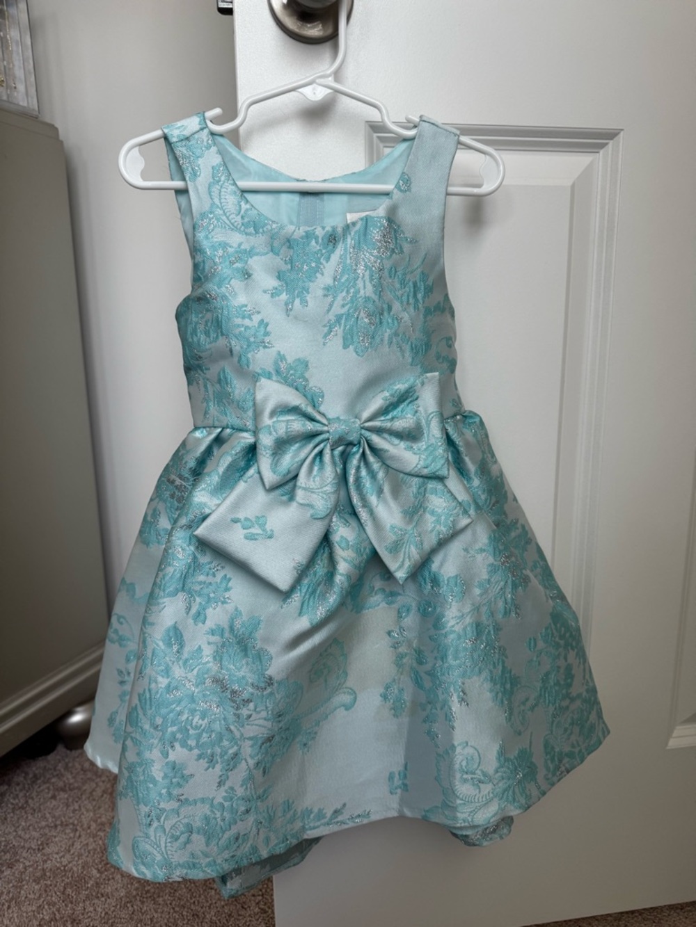 Rare Editions Aqua Floral Jacquard Bow Dress
